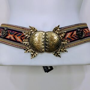 Multicolor Woven Waist Belt with Gold SUN Buckle. NWOT. S.